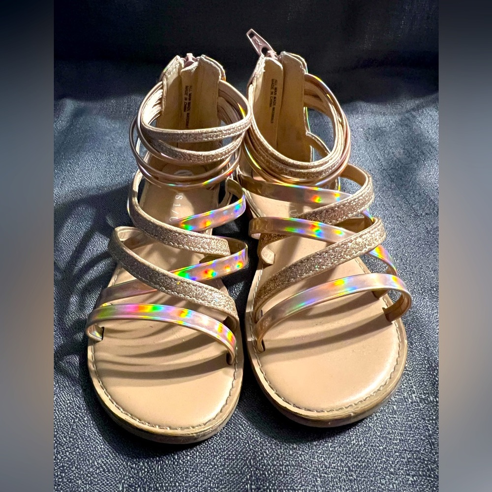 Girls Gladiator Sandals Glitter Strappy Sandals Zip Closure size 1